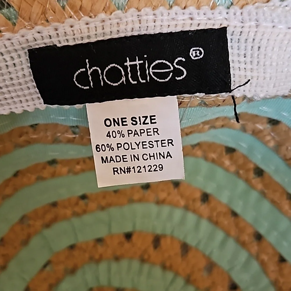 CHATTIES Mint Ribbon Striped Straw Floppy Wide Brim Hat